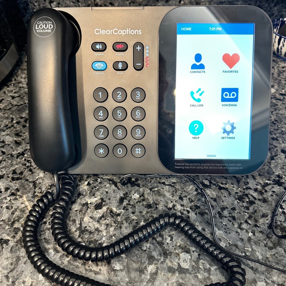 ClearCaptions Blue Phone Hearing Impaired Captioning Landline Touchscreen Grey